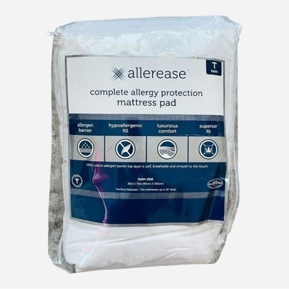 AllerEase Complete Allergy Protection Mattress Pad Twin White Cotton Quilted NIP